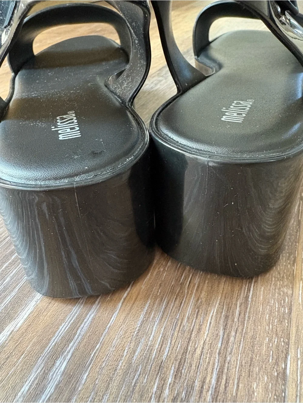 Melissa Mar Black Gloss Platform Sandals Sz 9